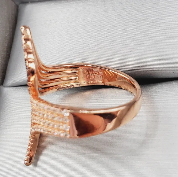 Chocolate & White Diamond Simulants Rose Gold - 925 Sterling Silver Ring